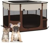 PawHut Dog Pen, Pet Playpen, Portable Foldable Dog Cat Playpen with Storage Bag for Puppies, Rabbits, Kittens, Guinea Pigs, 74 x 60 x 45cm - Brown