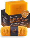 Artnaturals Kojic Acid Soap + African Net Sponge (2 pack X 142g Turmeric bars) Dark spot remover & Scars - Original Japanese Complex Vitamin C, Hyaluronic Acid, retinol, shea butter (Citrus)