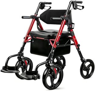 2-in-1 Lightweight Rollator Walker with Seat & Extra Wide Backrest, Foldable Rolling Walker Featuring All-Terrain 10-Inch Front Wheels and 8-Inch Rear Wheels for Seniors, Supports Up to 300 lbs