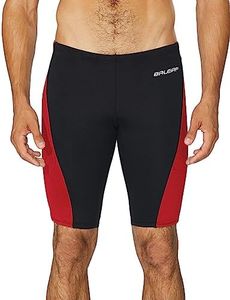 baleaf Men's Swimsuit Swim Jammers Athletic Training Swimwear Durable Team Lap Swimming Racing Competition Black/Red Large