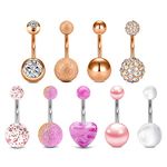 incaton Belly Bar 9PCS Belly Button Piercing 14G Stainless Steel Navel Belly CZ Heart Opal Navel Ring Barbell Body Piercing Jewelry