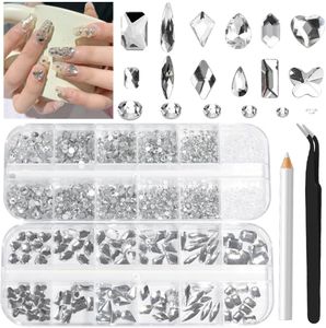 2680Pcs White Nails Rhinestones, 120Pcs Big Silver White Diamond Nail Gem Stones Charms with K9 Bling Flatback Round Beads, Clear Crystal Glass Jewelry for Nails Art Faces Eyes Makeup Decoration