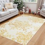 Lahome Snowflake Christmas Area Rug, 3x5 Christmas Entryway Rug Non Slip Washable Gold Rugs for Bedroom Holiday Decor, Soft Ultra-Thin Carpet Rug for Living Room Kitchen Bathroom(3'x 5',Gold)