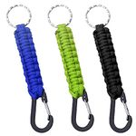 XPOOP 3 Pcs Braided Rope Keychain, Keychain with Carabiner Clip and Key Ring, Lanyard Keychain with D-Ring Hook, Suitable for Outdoor, Hiking, Camping (Blue, Black, Green)