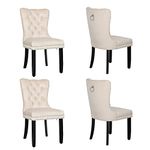 YOURLITE Velvet Dining Chairs Set of 4, Upholstered High-end Tufted Dining Room Chair with Nailhead Back Ring Pull Trim Solid Wood Legs, Modern Style for Kitchen, Beige