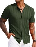 COOFANDY Polo Shirts for Men Short Sleeve Button Up Shirts Crochet Knitted Beach Shirt 2025 Summer Fashion Hawaiian Shirt Army Green