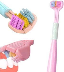 Athelas 3 sided toothbrush for kids girls ages 2 to 6 | Premium easy to use tooth brush for deep cleaning with super soft bristles for young kid girl children under 6 years old (Pink)