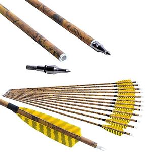 ZSHJGJR 30” Archery Carbon Arrows Hunting Arrows with 4” Turkey Feather Removable Tips Targeting Practice Arrows 500 Spine for Compound & Recurve & Traditional Bow 6/12pcs (12)