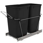 Rev-A-Shelf Pull Out Trash Can for Under Kitchen Cabinets 27 Qt 12 Gallon Garbage Waste Recyling Bin with Full Extension Slides, Black, RV-15KD-18C S
