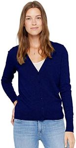 State Cashmere Women's Button Front V-Neck Cardigan 100% Pure Cashmere Long Sleeve Sweater (Navy, Large)