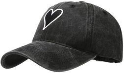 XYIYI Heart Black Vintage Washed Distressed Cotton Baseball Cap Adjustable Dad Hat for Women Mens