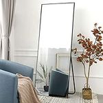 GlasFlength Full Length Mirror Dressing Mirror 65"x22" Large Rectangle Bedroom Floor Standing Mirror Wall-Mounted Mirror Standing Hanging or Leaning Against Wall Aluminum Alloy Thin Frame (Black)