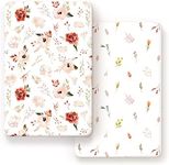 Stretchy Ultra Soft Jersey Knit Pack n Play Sheets Set 2 Pack, Portable/Mini Crib Sheets with Deep Pocket, Universal Fit Playard Pads Safe and Snug, Pretty Rose Flora for Girls, Orange Pink