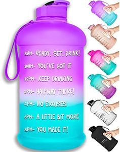 NatureWorks HydroMATE Half Gallon Water Bottle with Times to Drink BPA Free Leak Proof Reusable Jug with Handle 64 oz
