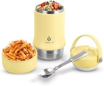 Ideus 20 oz Insulated Soup Thermo with Foldable Spolk and Bowl, All-in-one Stainless Steel Vacuum Thermal Food Jar for Lunch, Leakproof Bento Lunchbox Portable Soup Container (Light Yellow)