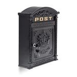 Relaxdays Antique Letterbox, 44.5 x 31 x 9.5 cm, English-Style Wall-Mount Mailbox, Cast Aluminum, for DIN A4 Letters, with Roof, Black