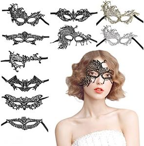 TSHAOUN 10 pcs Máscaras Venecianas Mujer Encaje Negro Plata Dorado Antifaz Lace Mask Sexy Máscara de Encaje para Halloween Mascarada Carnaval Fiesta de Disfraces para Carnaval (10 PCS)