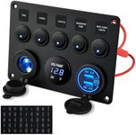 Kohree IP65 Waterproof 12V/24V Switch Panel + UPGRADED USB Switch, Toggle Switch Panel, Dual USB Charger Port 4.2A, Car Rocker Switches, Lighter Socket, 5 Gang Switch Panel for Car Boat Truck