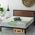 Zinus Mory King size Bed frame - Bed 150x200 cm - 30 cm Height with Underbed storage - Metal and Wood Platform Bed frame with Wood slat support - Brown and Black