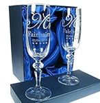 Bride and Groom Gifts, 24% Lead Crystal Engraved Wedding Champagne Flutes, Mr & Mrs Flutes' with Pretty Love Heart Details