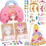 Craft Kits for Kids,Girls Birthday Presents,Make Up on Paper DIY Girls Toys Kit with Diamond Painting and Princess Dress Up Set,Gifts for 4 5 6 7 8 9 year Old Girls (pink)