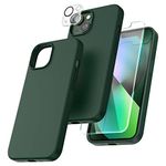 TOCOL [5 in 1] for iPhone 13 Case, with 2 Pack Screen Protector + 2 Pack Camera Lens Protector, Slim Liquid Silicone Phone Case iPhone 13 6.1 Inch, [Anti-Scratch] [Drop Protection], Alpine Green