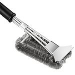 BBQ Grill Brush, BBQ Cleaning Brush with Stainless Steel Scraper, 17 inch BBQ Accessories, Easily Clean Stains for Most Stainless Steel, Ceramic, Infrared, Iron & Porcelain Grill Grates