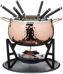 Artesà Fondue Set with 6 Stainless Steel Forks and Bowl, Ceramic Bowl, Metal Stand and Dual Fuel Burner, for Chocolate, Cheese or Meat, Copper