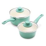 GreenLife Soft Grip Healthy Ceramic Nonstick, 1QT and 2QT Saucepan Pot Set with Lids, PFAS-Free, Dishwasher Safe, Turquoise