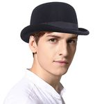 Men's Classic Black Felt Fedora Bowler Hat, Black, Large