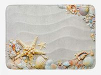 Ambesonne Starfish Bath Mat, Seacoast with Sand with Colorful Various Seashells Tropics Aquatic Wildlife Theme, Plush Bathroom Decor Mat with Non Slip Backing, 30.2" x 20", Sand Beige