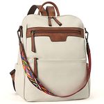 BOSTANTEN Backpack for Women Fashion Leather Designer Ladies Shoulder Bags Large Convertible Backpack Travel Bag Beige