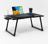 Cubiker Engineered Wood Multipurpose Foldable Laptop Table with Cup Holder | Table Home Study Writing Table, Foldable and Portable/Ergonomic Edges (Black - 60[L] X 40[W] X 24[H] Cm)