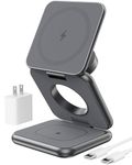 KU XIU Foldable Magnetic Wireless Charger, Aluminum Alloy 3 in 1 Charging Station for Apple, 15W Fast Mag-Safe Charger Stand for iPhone 15 14 13 12 Pro/Max/Plus, for AirPods 3/2/Pro,5W for iWatch-Gray