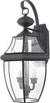 Quoizel Newbury 20" Outdoor Wall Lantern, 2-Light Mystic Black with Clear Beveled Glass, E12 Base, French Country Style