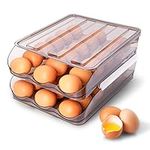 NeoHome Large Capacity Automatic Scrolling Egg Holder for Refrigerator - 36 Eggs Organizer with Lid, Slide Design, Stackable Plastic 2 Layer Refrigerator Organizer Bins