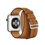 Firsteit Leather Strap Replacement Compatible with Apple Watch 38mm 40mm 42mm 44mm Genuine Leather Band for iwatch Series 6 5 4 3 2 1 Sport&Edition (Double Tour-Brown, 38mm/40mm)