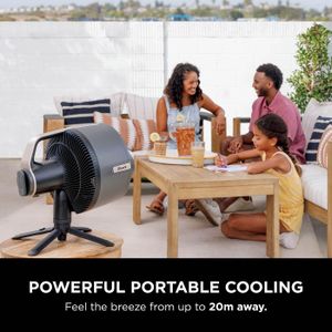 Shark FlexBreeze Pro Cordless Indoor & Outdoor Fan – Misting, 20m Reach, 24hr Runtime, Pedestal/Table, 5 Speeds, Remote, Charcoal Grey