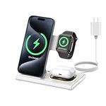 Aresh Wireless Charger, 4 in 1 Folding Fast Wireless Charging Station for iPhone 15 14 13 12 Pro Max, Apple Charging Station with Night Light for Apple Watch Ultra2 9 8 Se 7 6 5 AirPods Pro (White)