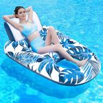 JCLEAL Pool Lounger Floats, Inflatable Pool Floaties Rafts Adult Extra Large Recliner Tanning Lounge Chair Water Floaty with Backrest Footrest Cup Holder for Swimming Pool Beach Lake and Vacation