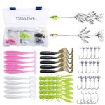 Goture Alabama Umbrella Rig Kit Fishing Rigs for Bass Striper Fishing 5 Arms Alabama Rig Swimbaits with Bass Hooks & Jig Head Soft Fishing Lures for Trout Perch Walleye Freshwater/Saltwater