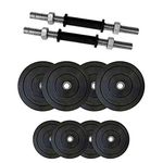 SX Fitness Home Gym Setup Combo Pack 12 Kg Rubber Weight Plates (1Kg X 4 Plates, 2Kg X 4 Plates) And Pair Of Solid Dumbbell Rod Home Gym Exercise & Fitness Kit, Black