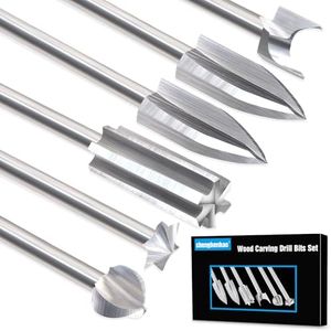 Wood Carving Bits for Dremel Rotary Tools, 6 Pcs Wood Carving Drill Bits Set, 1/8” Shank Rotary Tool Bits for DIY Woodworking Carving Engraving Grinding Drilling Micro Sculpture
