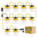 HYANGLUX 3 Prong Outdoor LED String Lights with Switch: 100FT 150w 21000lm ETL Certified Bright Temporary Lighting Hanging IP65 Waterproof Construction Work Light for Attic Jobsite Garage