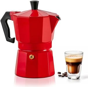 Mixpresso Aluminum Moka Stove Coffee Maker, Red Moka Pot Coffee Maker for Gas & Electric Stove Top, Classic Italian Coffee Maker, Red Espresso Maker Stovetop, Camping Pot 3 Espresso Cup 5 Oz