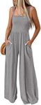 KIRUNDO Womens Jumpsuit 2025 Summer Casual Loose One Piece Overalls Smocked Sleeveless Wide Leg Rompers With Pockets(Light Grey, XX-Large)