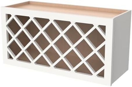 Solid Wood RTA Wine Bottle Rack Wall Cabinet with Lattice Panels Wine Holder Wine Storage Cabinet for Bar, Pantry, Wine Cellar Basement Countertop Mocha (Origami White , 36"W × 12"D × 15"H)