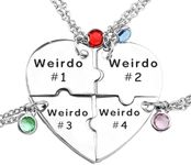 ZNTU Weirdo 1 Weirdo 2 Weirdo 3 Necklace Heart Bff Necklace for 3 Best Friend Necklaces Sister Friendship Jewelry, 23.6inch, Alloy Steel, No Gemstone