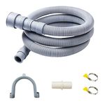 10 Feets Universal Washing Machine Drain Hose Flexible Dishwasher Drain Hose Extension Corrugated Washer Discharge Hose Kit w/ 1x Extension Adapter, 2x Hose Clamps, 1x U-Bend Hose Holder