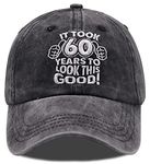 Vintage 60th Birthday Gifts Baseball Cap, Funny Embroidered Adjustable Washed Cotton Hats for Men Women, Embroidered Black, One Size